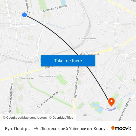 Вул. Повітряна to Лісотехнічний Університет Корпус № 1 map
