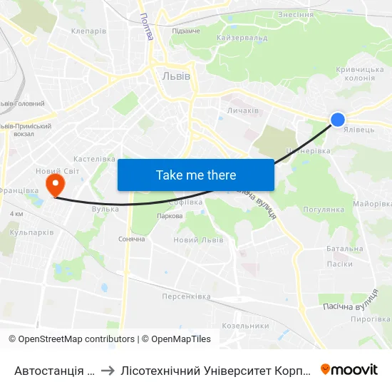 Автостанція №6 to Лісотехнічний Університет Корпус № 1 map