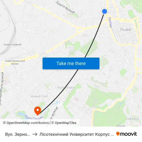 Вул. Зернова to Лісотехнічний Університет Корпус № 1 map