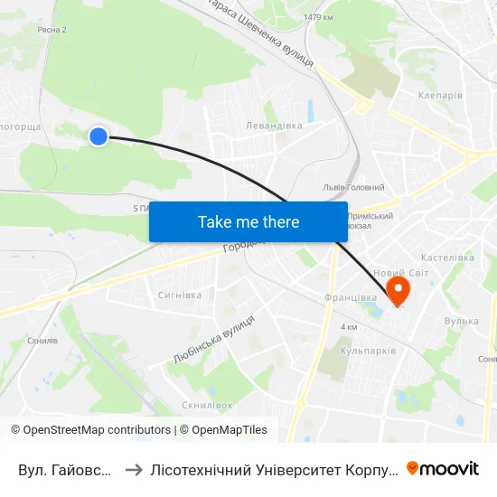 Вул. Гайовської to Лісотехнічний Університет Корпус № 1 map