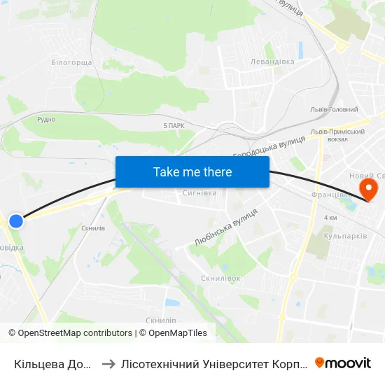Кільцева Дорога to Лісотехнічний Університет Корпус № 1 map