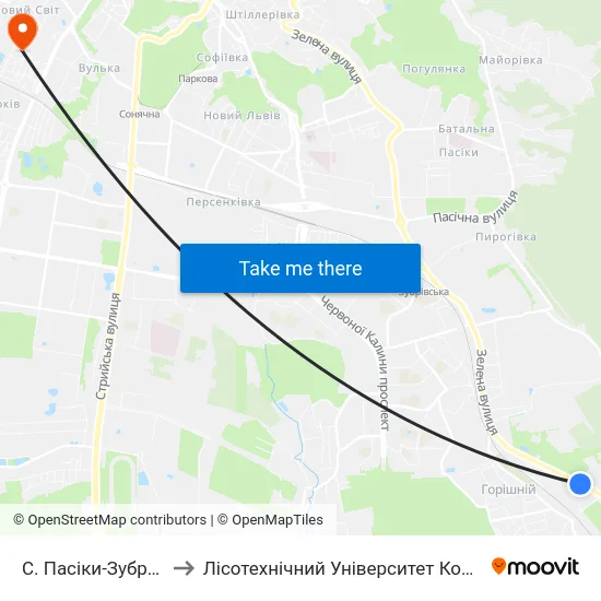С. Пасіки-Зубрицькі to Лісотехнічний Університет Корпус № 1 map
