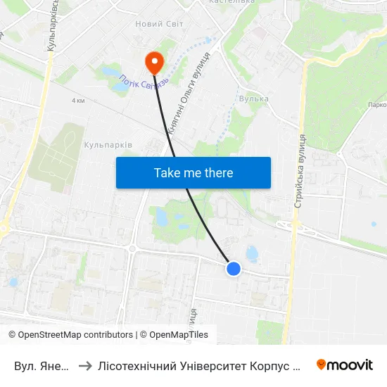 Вул. Янева to Лісотехнічний Університет Корпус № 1 map