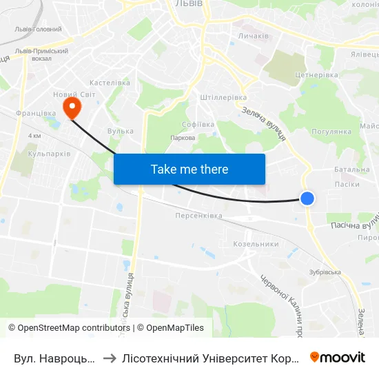 Вул. Навроцького to Лісотехнічний Університет Корпус № 1 map