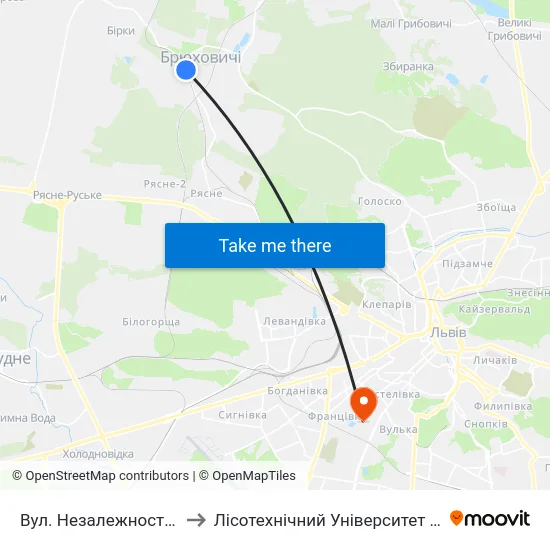 Вул. Незалежності України to Лісотехнічний Університет Корпус № 1 map