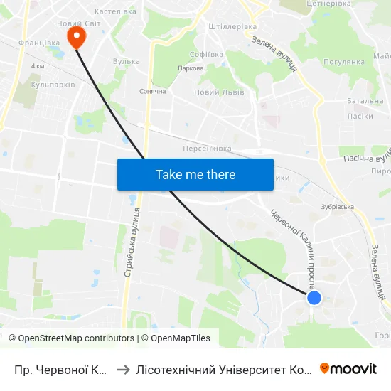 Пр. Червоної Калини to Лісотехнічний Університет Корпус № 1 map