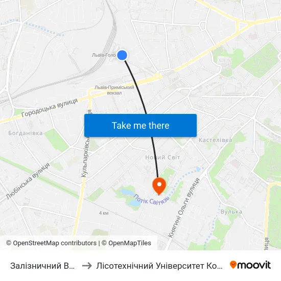 Залізничний Вокзал to Лісотехнічний Університет Корпус № 1 map