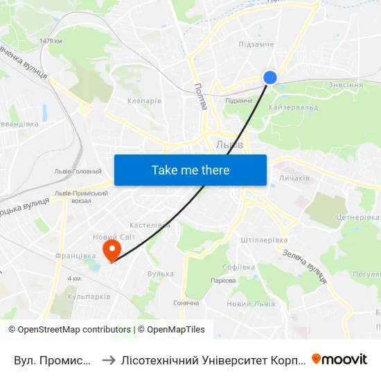 Вул. Промислова to Лісотехнічний Університет Корпус № 1 map