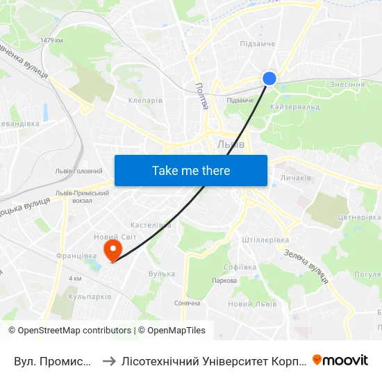 Вул. Промислова to Лісотехнічний Університет Корпус № 1 map