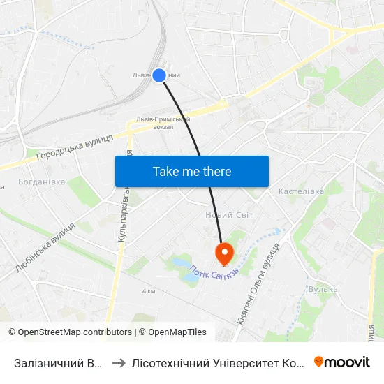Залізничний Вокзал to Лісотехнічний Університет Корпус № 1 map