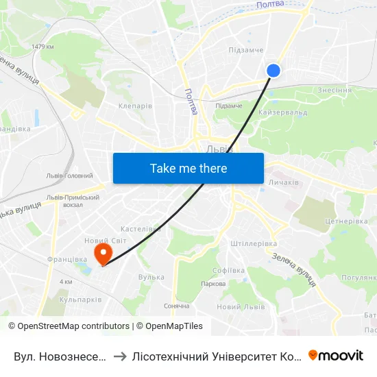 Вул. Новознесенська to Лісотехнічний Університет Корпус № 1 map