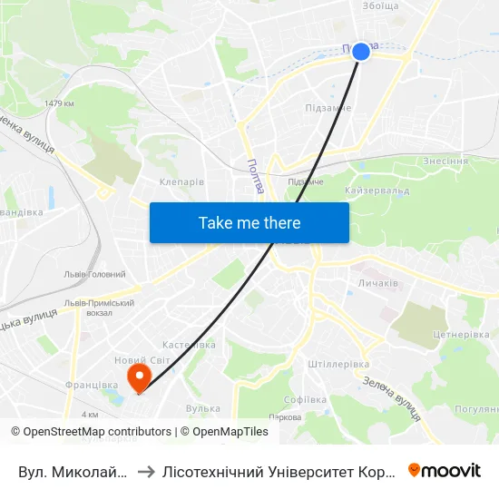 Вул. Миколайчука to Лісотехнічний Університет Корпус № 1 map
