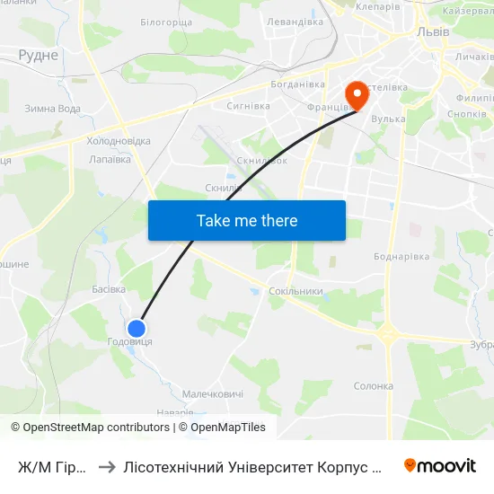 Ж/М Гірка to Лісотехнічний Університет Корпус № 1 map