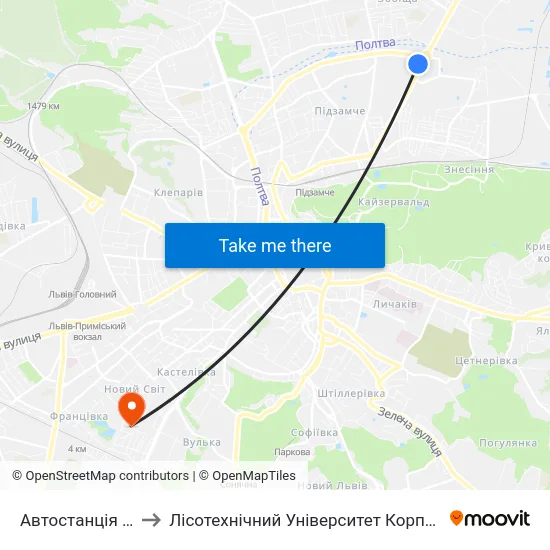 Автостанція №2 to Лісотехнічний Університет Корпус № 1 map