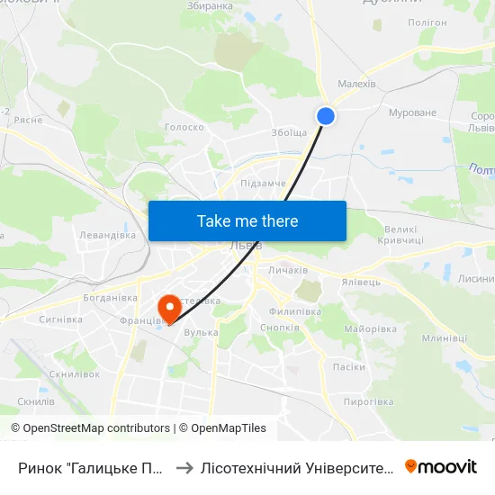 Ринок "Галицьке Перехрестя" to Лісотехнічний Університет Корпус № 1 map