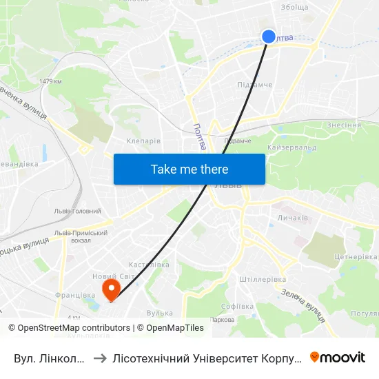 Вул. Лінкольна to Лісотехнічний Університет Корпус № 1 map