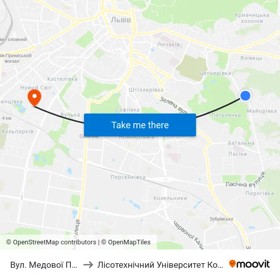Вул. Медової Печери to Лісотехнічний Університет Корпус № 1 map