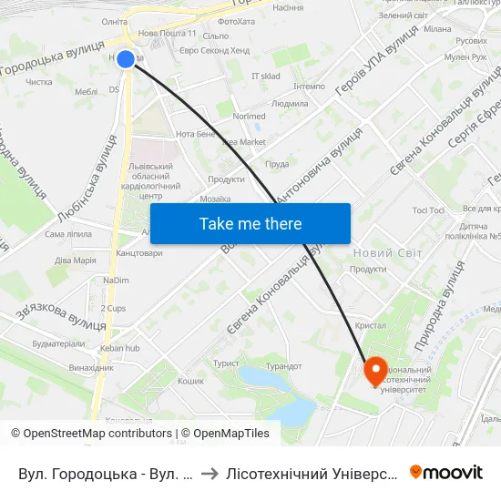 Вул. Городоцька - Вул. Кульпарківська to Лісотехнічний Університет Корпус № 1 map