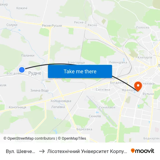 Вул. Шевченка to Лісотехнічний Університет Корпус № 1 map
