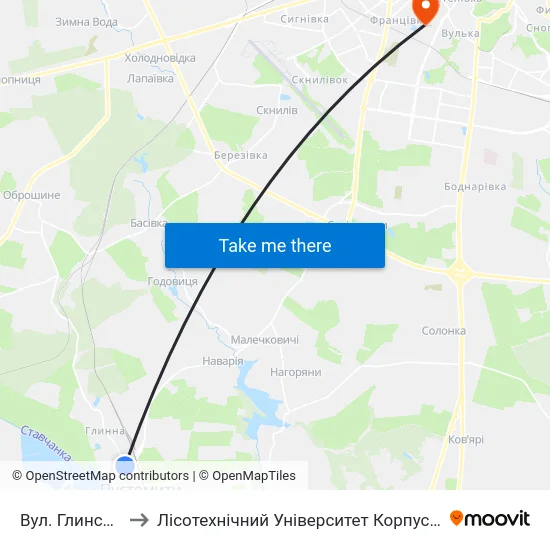 Вул. Глинська to Лісотехнічний Університет Корпус № 1 map