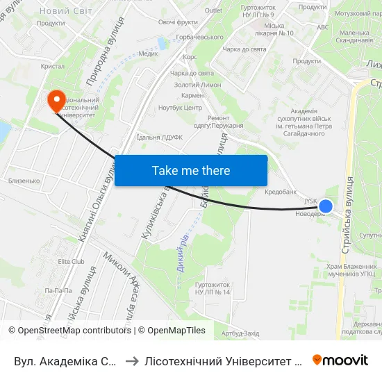 Вул. Академіка Сахарова to Лісотехнічний Університет Корпус № 1 map