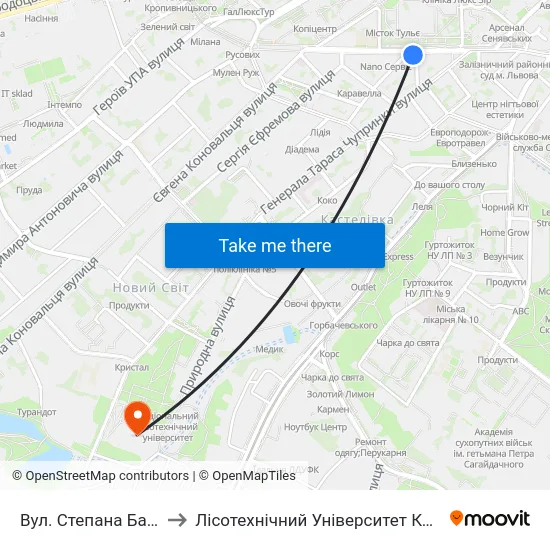 Вул. Степана Бандери to Лісотехнічний Університет Корпус № 1 map
