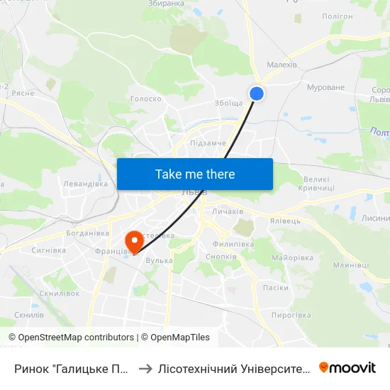 Ринок "Галицьке Перехрестя" to Лісотехнічний Університет Корпус № 1 map