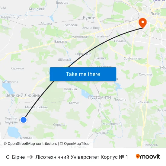 С. Бірче to Лісотехнічний Університет Корпус № 1 map