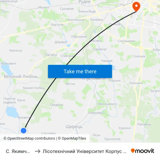 С. Якимчиці to Лісотехнічний Університет Корпус № 1 map
