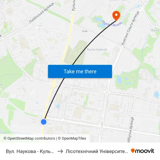 Вул. Наукова - Кульпарківська to Лісотехнічний Університет Корпус № 1 map