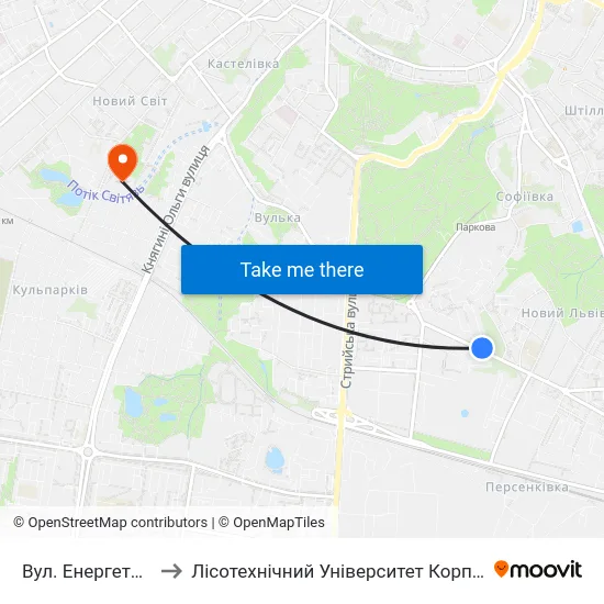 Вул. Енергетична to Лісотехнічний Університет Корпус № 1 map