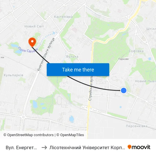 Вул. Енергетична to Лісотехнічний Університет Корпус № 1 map