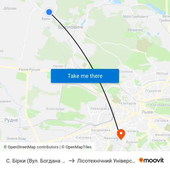 С. Бірки (Вул. Богдана Хмельницького) to Лісотехнічний Університет Корпус № 1 map