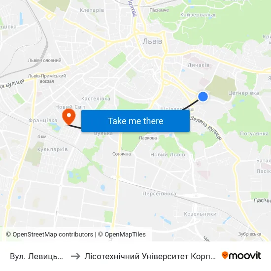 Вул. Левицького to Лісотехнічний Університет Корпус № 1 map