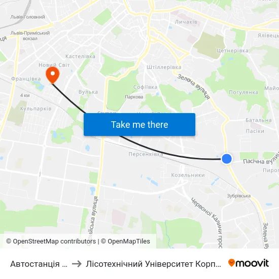 Автостанція №5 to Лісотехнічний Університет Корпус № 1 map