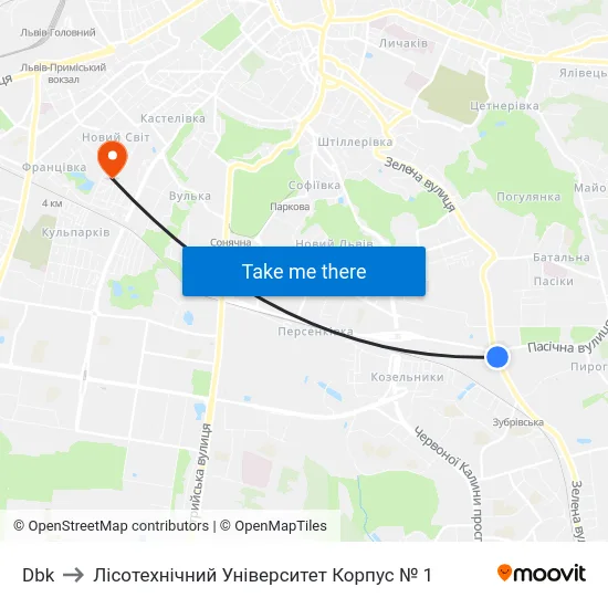 Dbk to Лісотехнічний Університет Корпус № 1 map