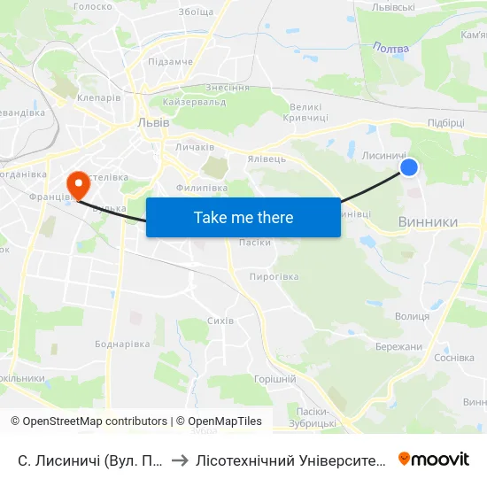 С. Лисиничі (Вул. Полуботка) to Лісотехнічний Університет Корпус № 1 map