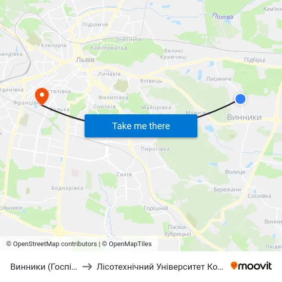 Винники (Госпіталь) to Лісотехнічний Університет Корпус № 1 map