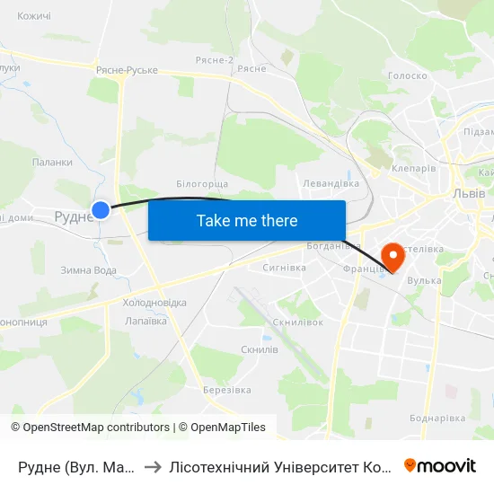 Рудне (Вул. Мазепи) to Лісотехнічний Університет Корпус № 1 map