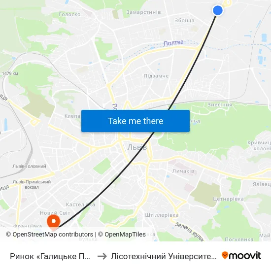 Ринок «Галицьке Перехрестя» to Лісотехнічний Університет Корпус № 1 map