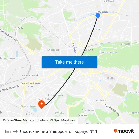 Бті to Лісотехнічний Університет Корпус № 1 map
