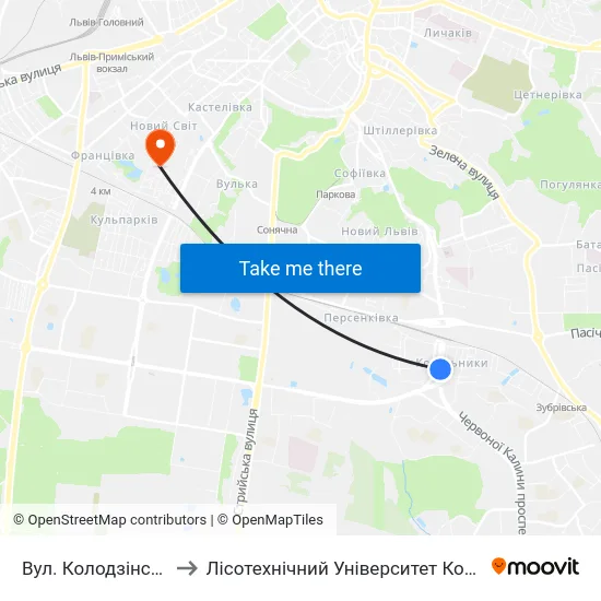 Вул. Колодзінського to Лісотехнічний Університет Корпус № 1 map