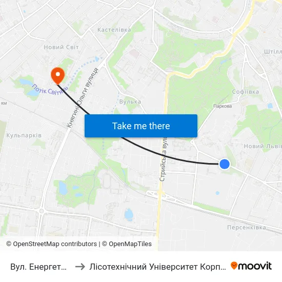 Вул. Енергетична to Лісотехнічний Університет Корпус № 1 map