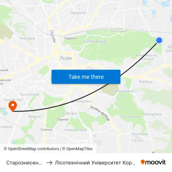 Старознесенська to Лісотехнічний Університет Корпус № 1 map