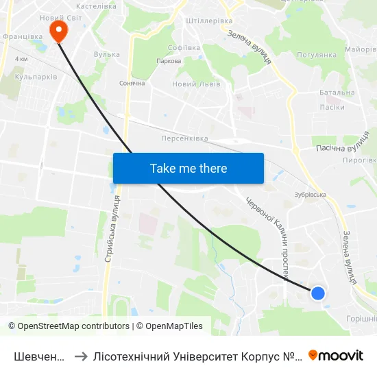 Шевченка to Лісотехнічний Університет Корпус № 1 map