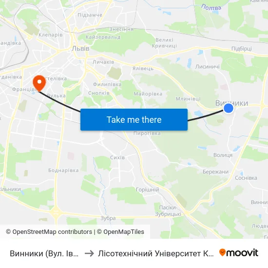 Винники (Вул. Івасюка) to Лісотехнічний Університет Корпус № 1 map
