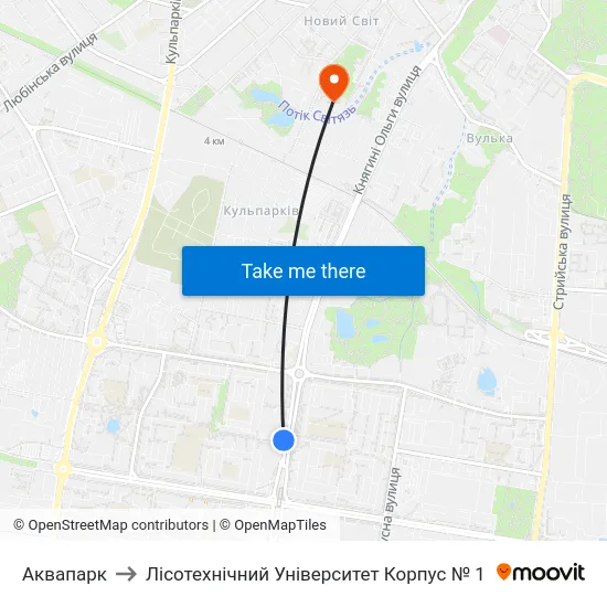 Аквапарк to Лісотехнічний Університет Корпус № 1 map