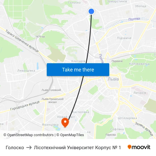 Голоско to Лісотехнічний Університет Корпус № 1 map
