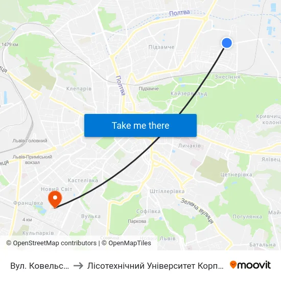 Вул. Ковельська to Лісотехнічний Університет Корпус № 1 map
