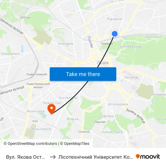 Вул. Якова Остряниці to Лісотехнічний Університет Корпус № 1 map